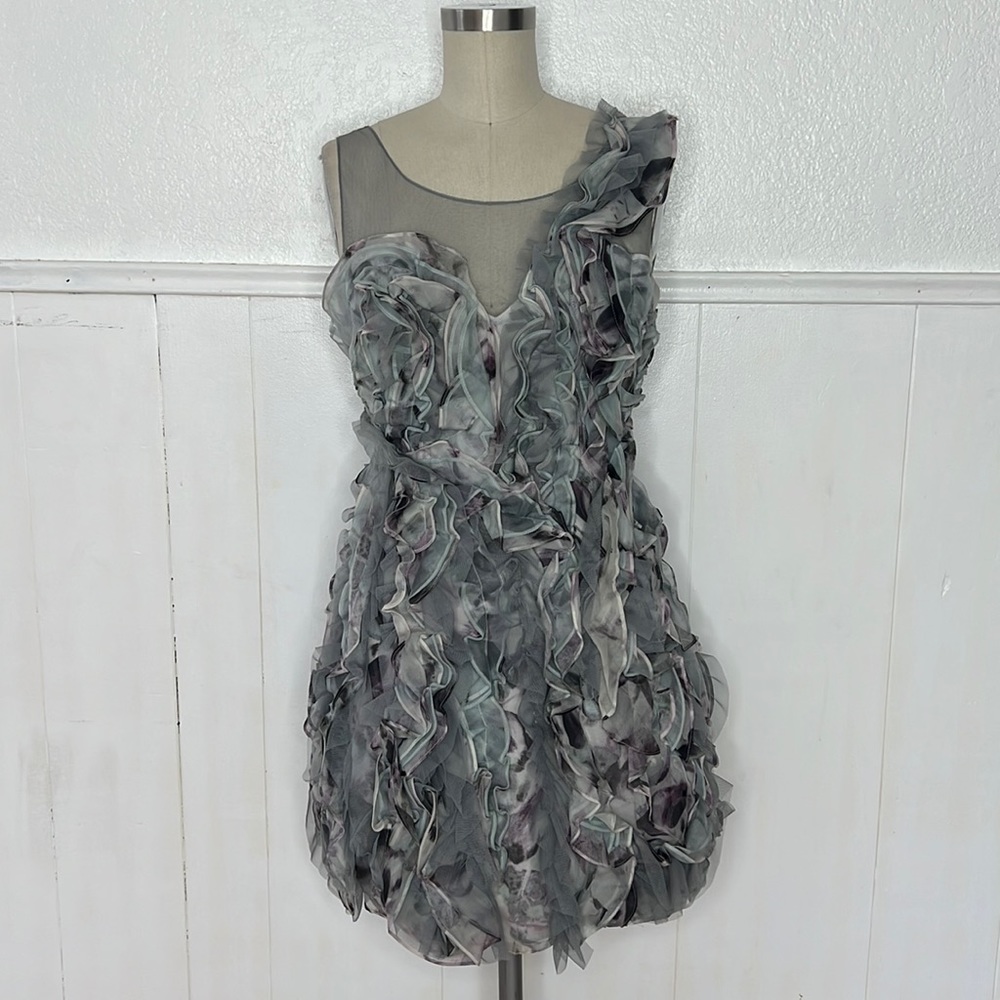 BCBGMaxAzria Gray Ruffled Cocktail  Dress